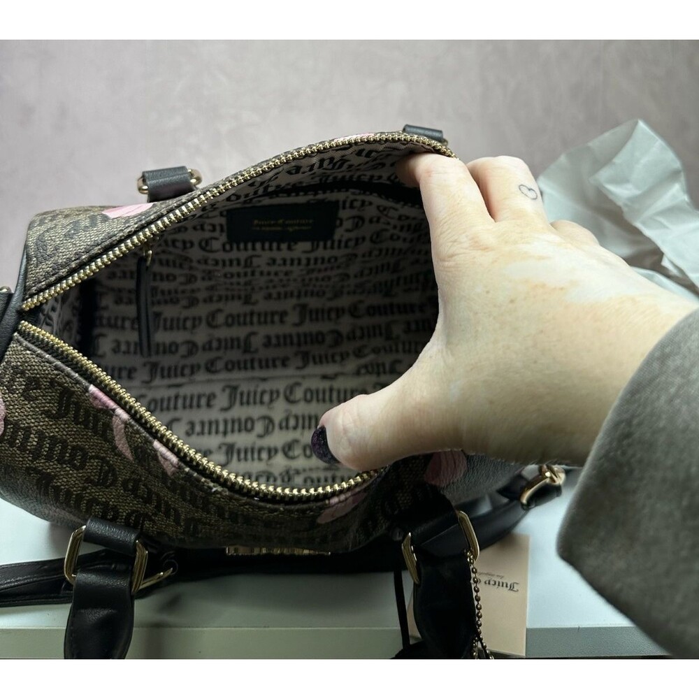 Juicy Couture Simply Sweet Bow Satchel Crossbody Brown Pink Logo Bag w/ Charm - Picture 2 of 13